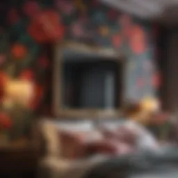 Vibrant floral wallpaper in a cozy bedroom setting