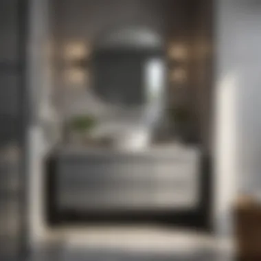 Minimalist bathroom featuring a 24-inch grey vanity with tasteful décor