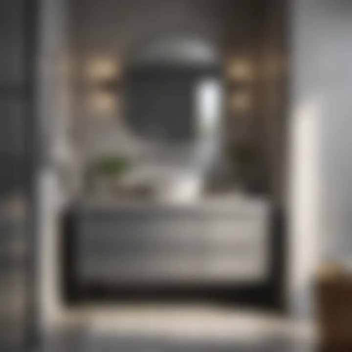 Minimalist bathroom featuring a 24-inch grey vanity with tasteful décor