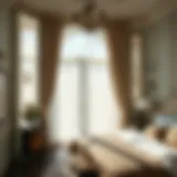 Elegant bedroom with sheer window panels allowing soft light