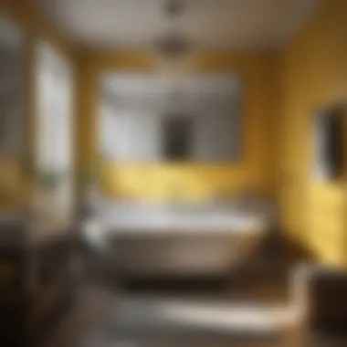 Cozy ambiance of a yellow and gray themed bathroom