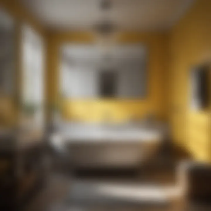 Cozy ambiance of a yellow and gray themed bathroom