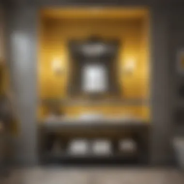 Elegant yellow and gray bathroom with stylish fixtures