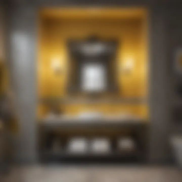 Elegant yellow and gray bathroom with stylish fixtures