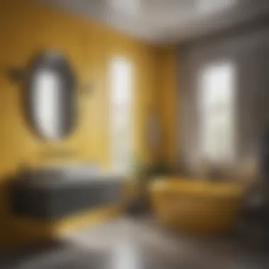 Modern bathroom showcasing a yellow and gray color scheme