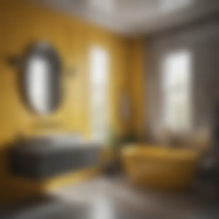 Modern bathroom showcasing a yellow and gray color scheme