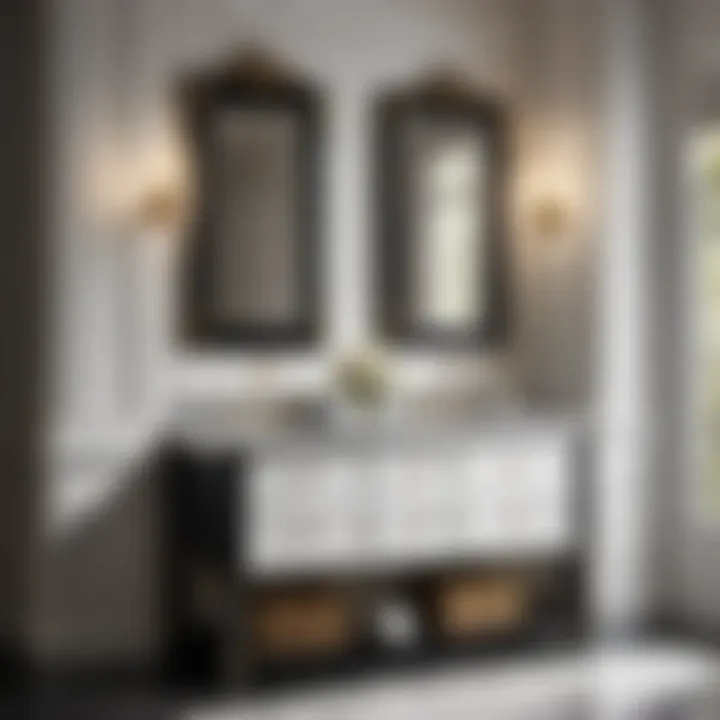 Classic black and white bathroom vanity featuring Carrara marble top