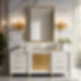 Elegant white Carrara marble bathroom vanity with gold accents