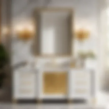 Elegant white Carrara marble bathroom vanity with gold accents