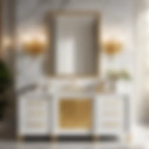 Elegant white Carrara marble bathroom vanity with gold accents