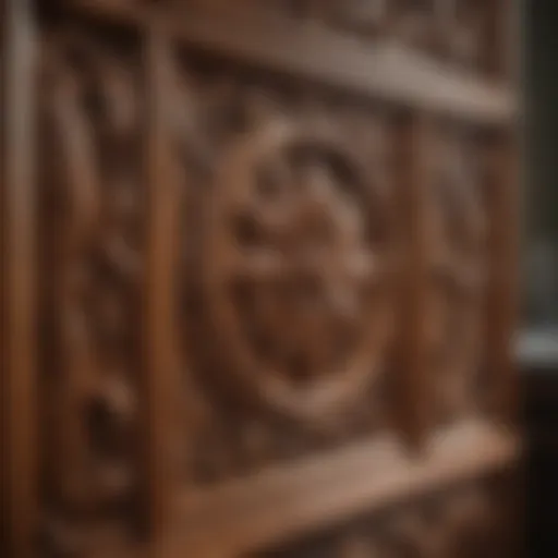 Intricate Wood Carving Detail Exquisite Wood Carving Detail on Amish-Made Bathroom Cabinet