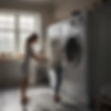 Person loading clothes into a laundry dryer