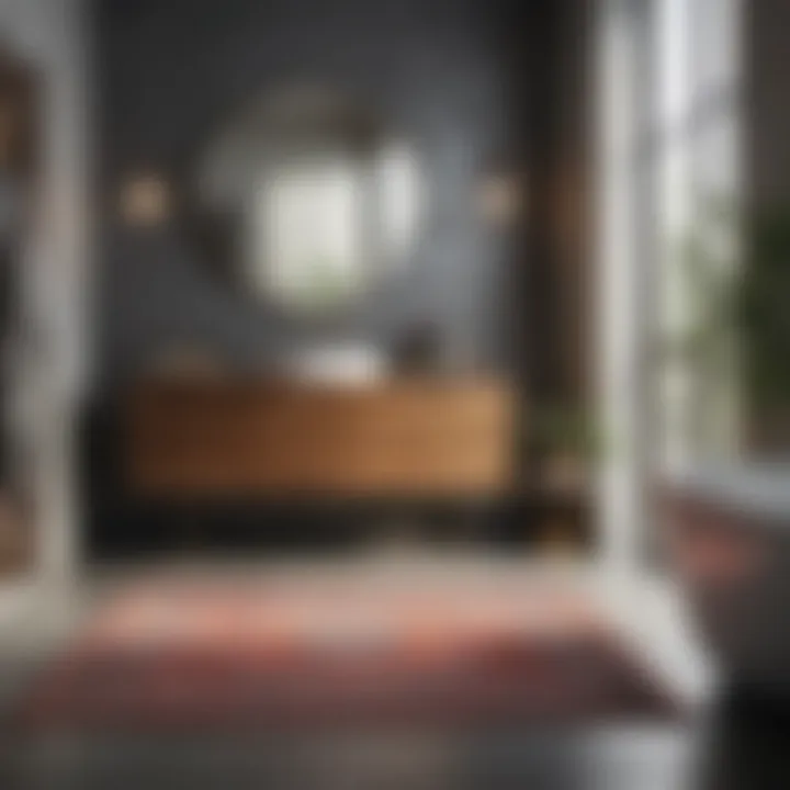 Bathroom featuring a stylish mat that complements the decor