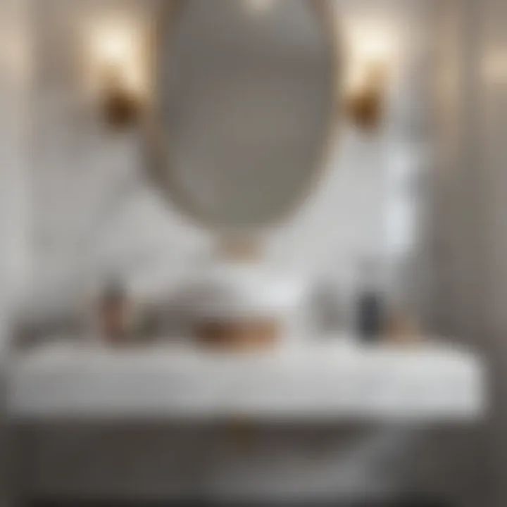 Luxurious marble top single sink floating vanity in stylish bathroom