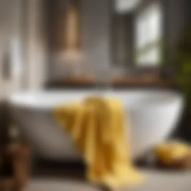 Enhance Your Bathroom Aesthetics with Fluffy Yellow Towels Close-up of fluffy yellow bath towels in a beautifully styled bathroom setting