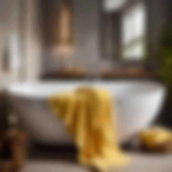 Enhance Your Bathroom Aesthetics with Fluffy Yellow Towels Close-up of fluffy yellow bath towels in a beautifully styled bathroom setting