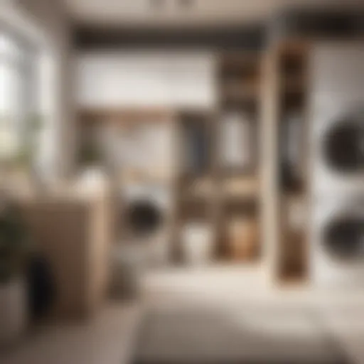 Modern minimalist laundry room with folded laundry organizers