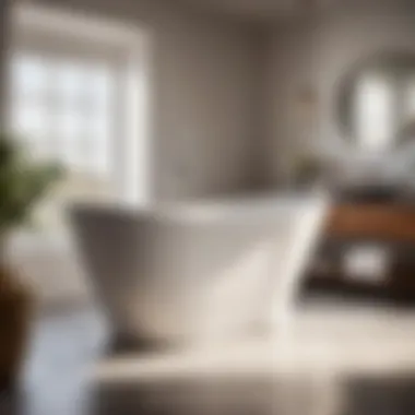 Chic freestanding bathtub with designer fixtures in stylish bathroom