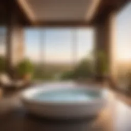 Elegant freestanding spa bathtub with cascading water feature