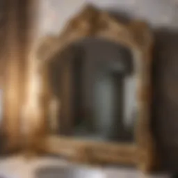 French country vanity mirror with ornate floral detailing