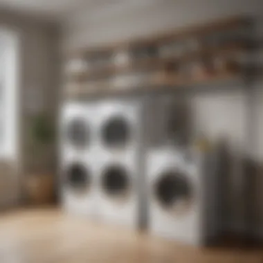 Stylish laundry shelf design featuring integrated rods for hanging clothes