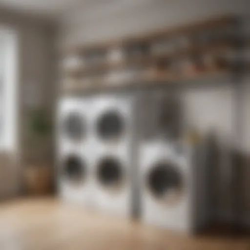 Stylish laundry shelf design featuring integrated rods for hanging clothes