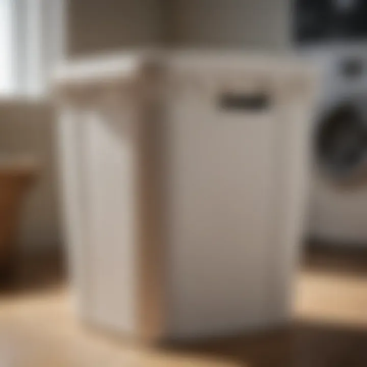 Functional Aspects of a Rectangular Laundry Hamper Functional features of a rectangular laundry hamper with lid highlighted