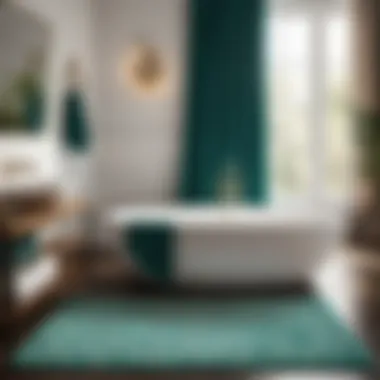 Geometric Functionality Functional Teal and White Bathroom Rug with Geometric Pattern