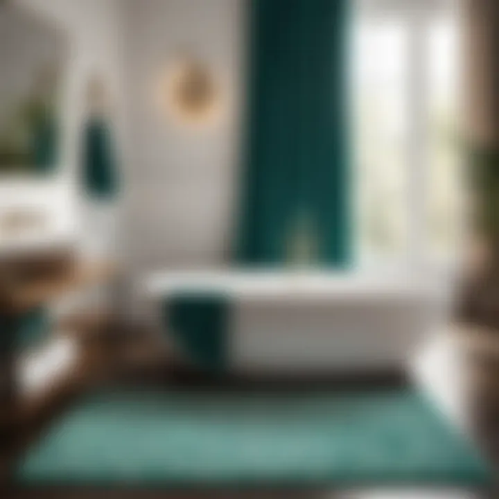 Geometric Functionality Functional Teal and White Bathroom Rug with Geometric Pattern