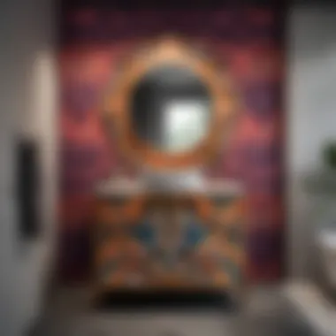 Stylish funky bathroom wall cabinet featuring bold colors and geometric patterns