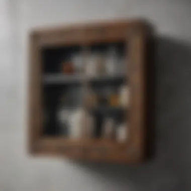 Eclectic bathroom wall cabinet showcasing mixed materials and artistic design elements