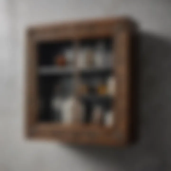 Eclectic bathroom wall cabinet showcasing mixed materials and artistic design elements