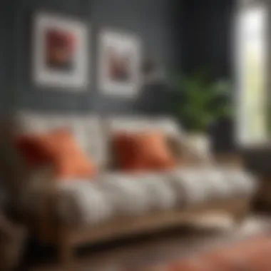 Comfortable Futon Setup with Plush Pillows Cozy futon with plush pillows for guest comfort