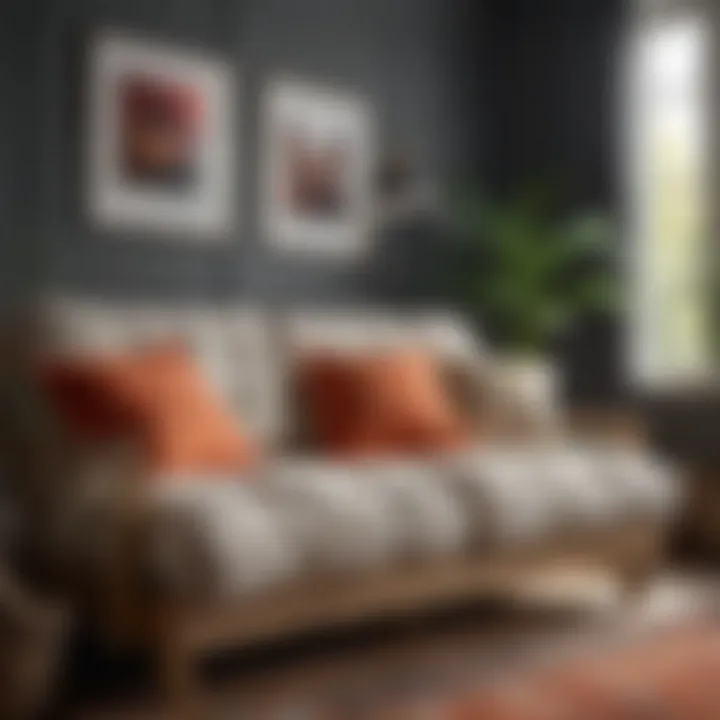 Comfortable Futon Setup with Plush Pillows Cozy futon with plush pillows for guest comfort