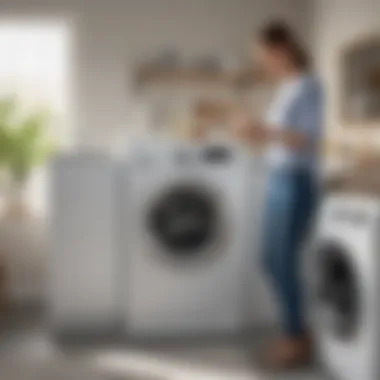 User Experience and Connectivity of GE Smart Laundry Washer User interacting with the GE Smart Laundry Washer, demonstrating its connectivity features