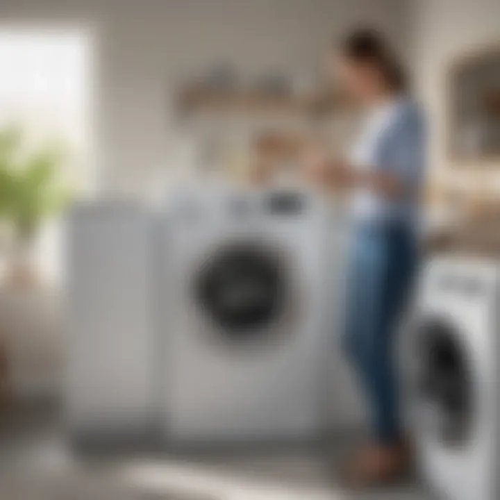 User Experience and Connectivity of GE Smart Laundry Washer User interacting with the GE Smart Laundry Washer, demonstrating its connectivity features