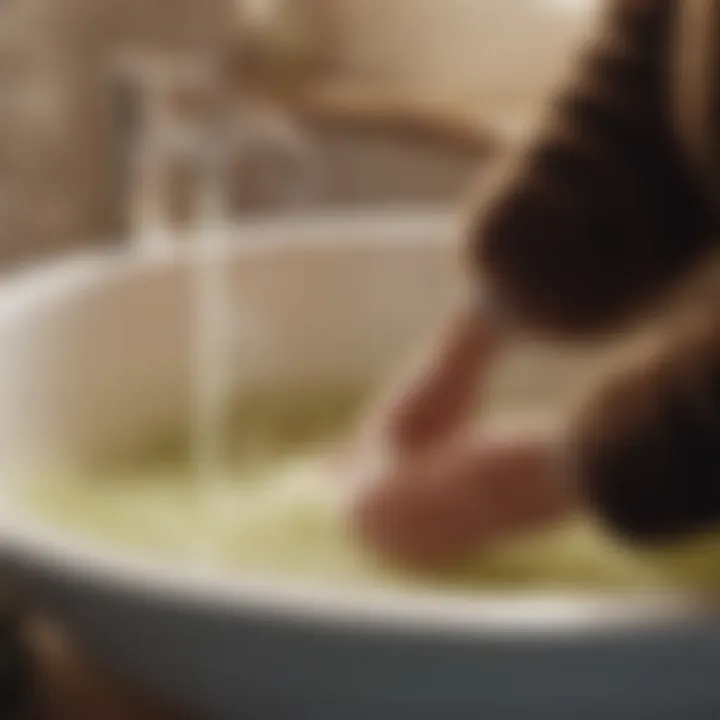 Down coat being gently washed in a basin