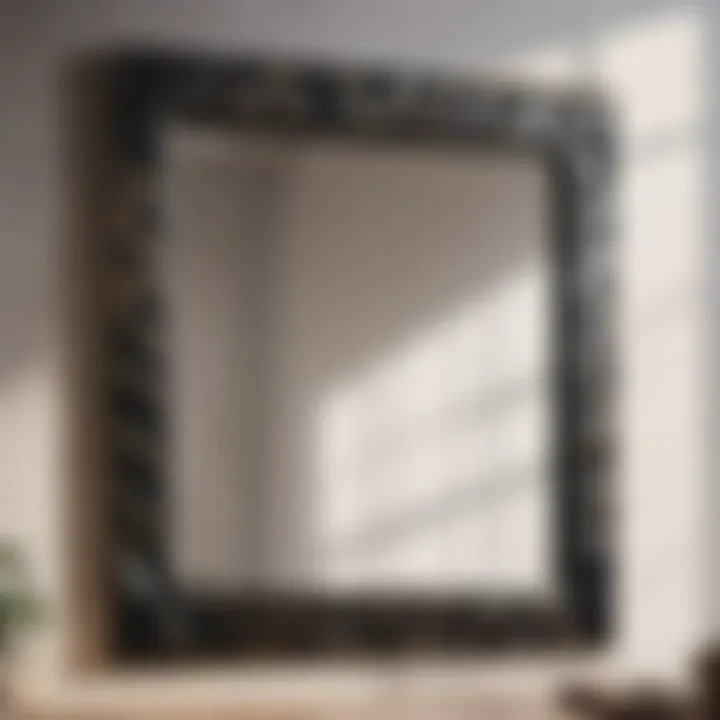 Sleek black bedroom wall mirror with geometric frame