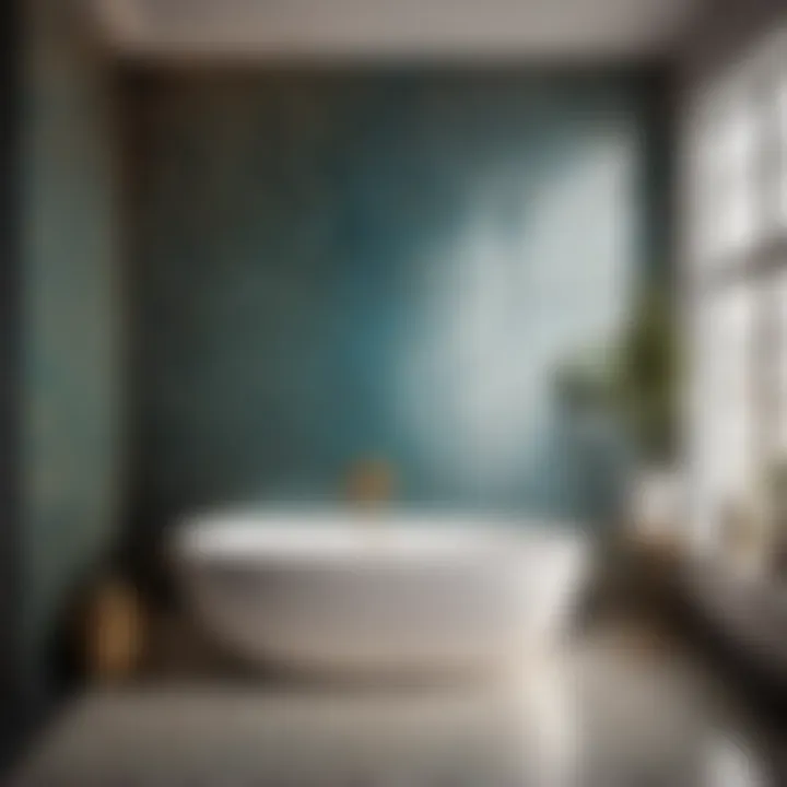 Geometric patterned temporary wallpaper in minimalist bathroom