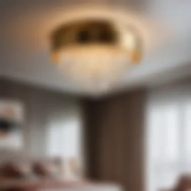 Elegant Brass Ceiling Light Fixture Hanging in Bedroom