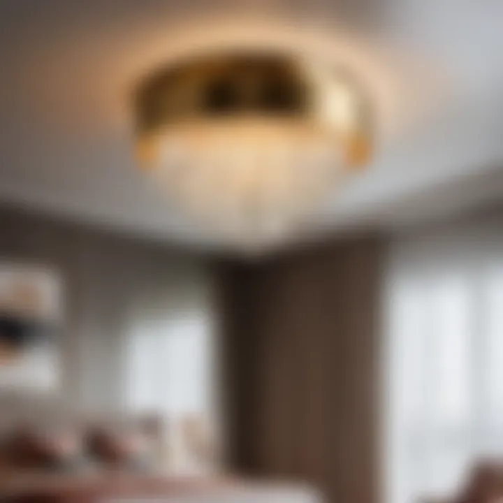 Elegant Brass Ceiling Light Fixture Hanging in Bedroom
