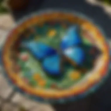 Glass Butterfly Bird Bath with Floral Mosaic Design