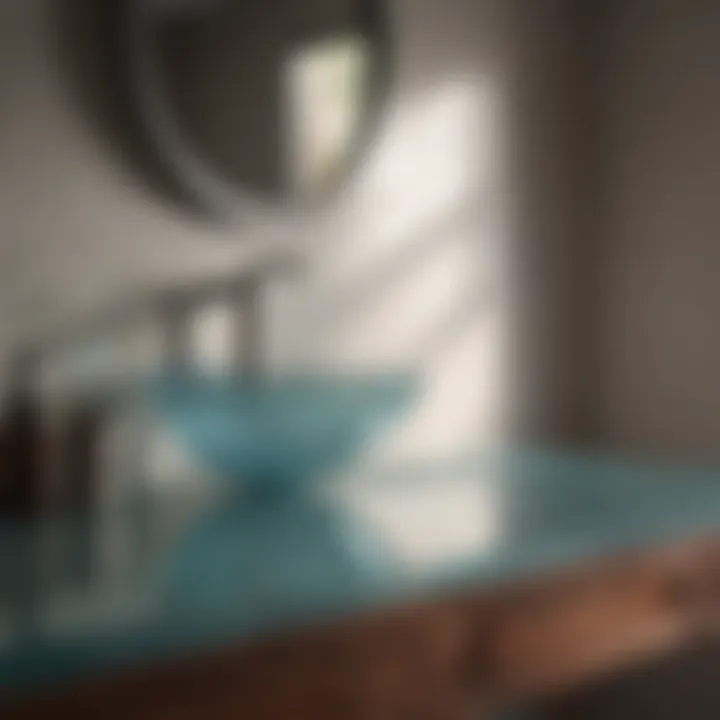 Glass countertop reflecting minimalist bathroom design