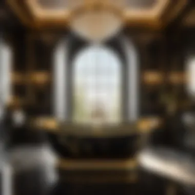 Opulent Touch: Black Marble Bathtub with Gold Accents Black Marble Bathtub with Gold Accents