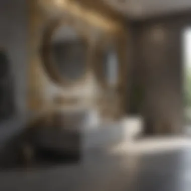 Contemporary Bathroom with Grey Tiles and Gold Accents