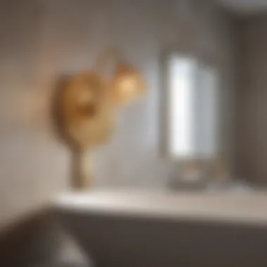 Stylish Gold Fixture in Contemporary Bathroom Setting Luxurious gold bath light fixture illuminating a modern bathroom