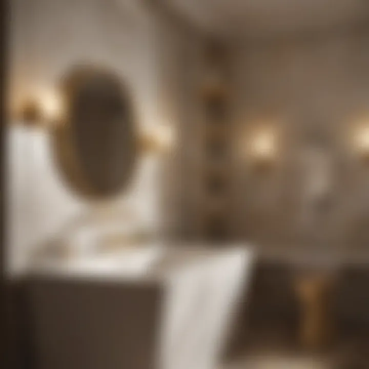 Harmonizing Gold Fixtures with Minimalist Aesthetics Elegant gold bath lights paired with minimalist decor