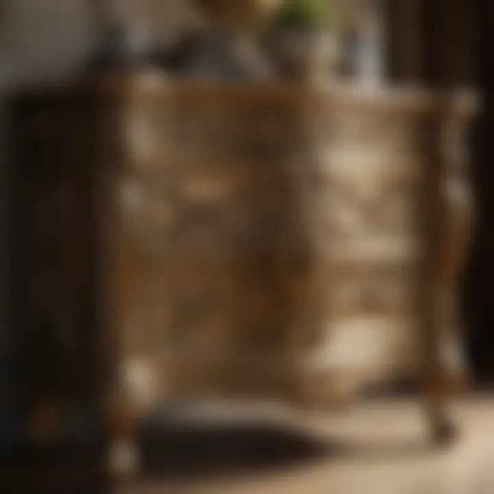 Regal Golden Nightstand Adorned with Intricate Details Golden Nightstand with Ornate Carvings