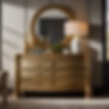 Graceful Eastern King Dresser with Gold Accents