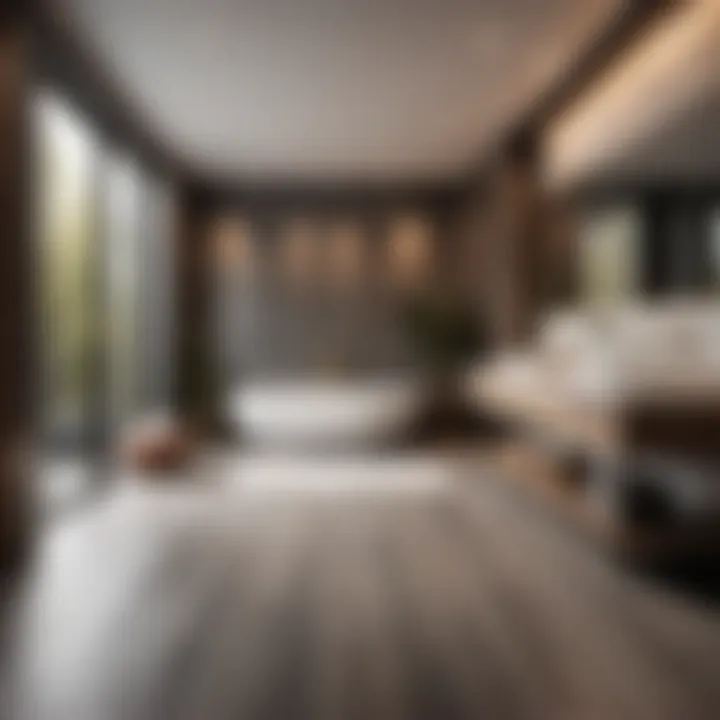 Sleek Gray Wood-Grain Floor Bathroom Concept Contemporary Gray Wood-Grain Floor Bathroom Design